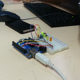 An animated GIF of the Soundblink Arduino project showing blinking LED lights